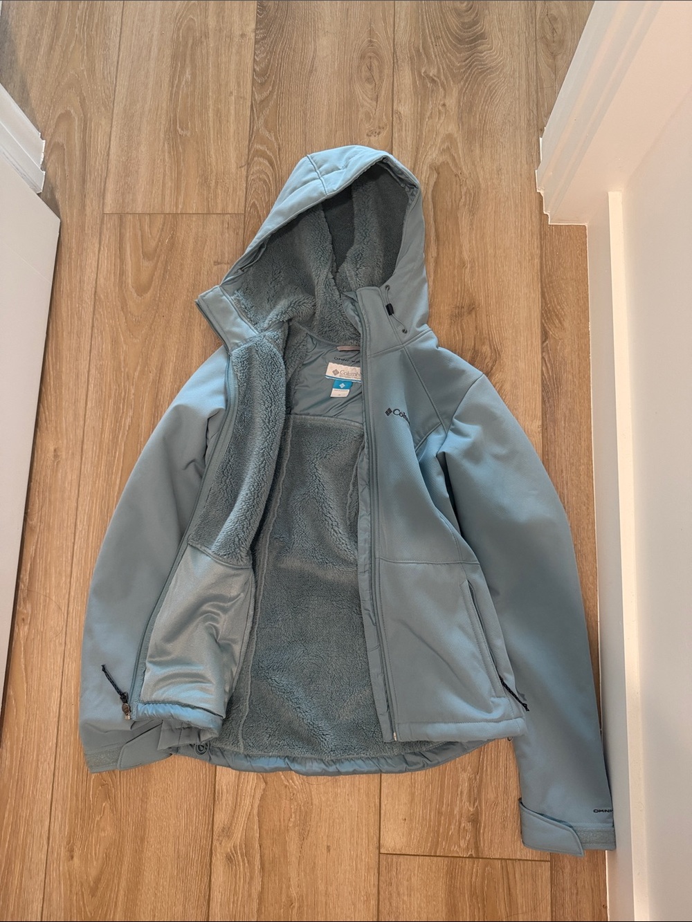 Columbia Girls Light Blue Fleece-Lined Hooded Softshell Jacket